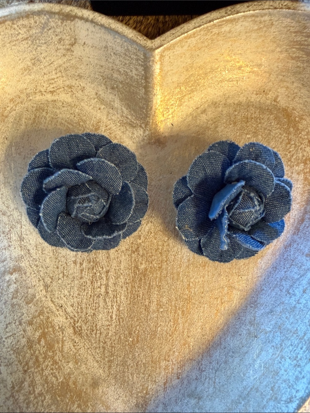 Denim Flower Stud Earrings - Blue